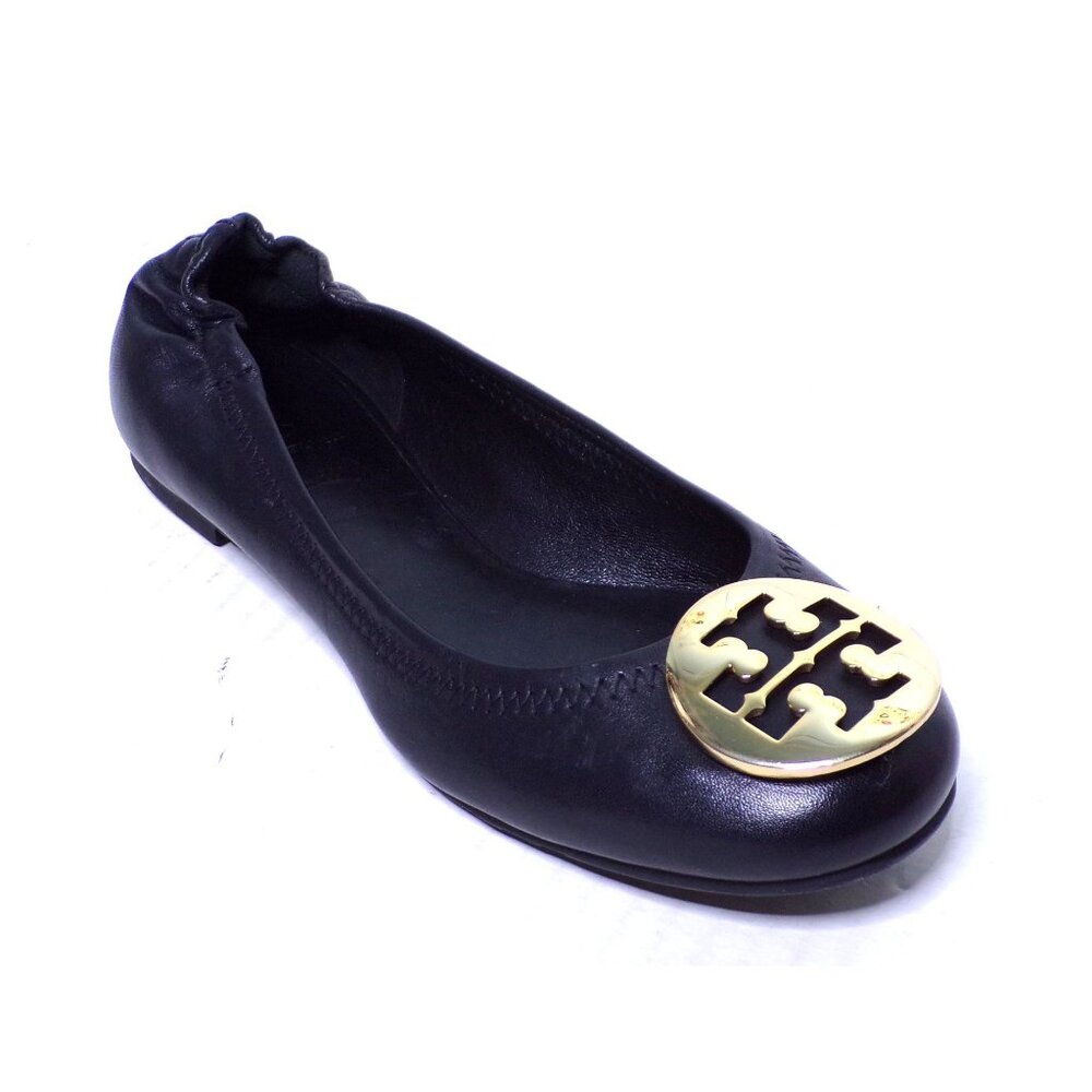 πTORY BURCH Claire Ballet Flats Shoes Logo Black 7 - Picture 14 of 16